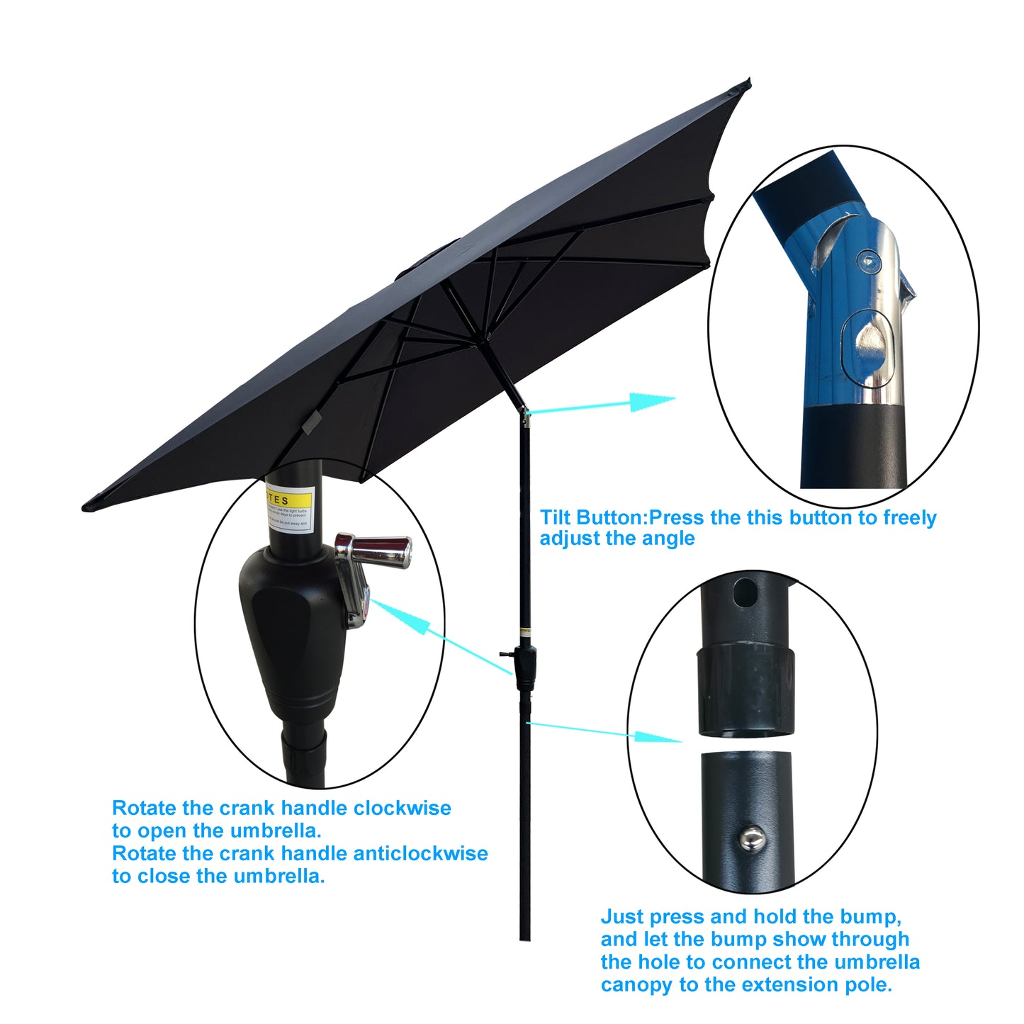 6 ft. x 9 ft. Patio Market Umbrella Outdoor Waterproof Umbrella with Crank and Push Button Tilt in Anthracite