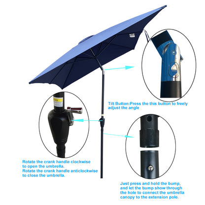 6 ft. x 9 ft. Patio Market Umbrella Outdoor Waterproof Umbrella with Crank and Push Button Tilt in Navy Blue