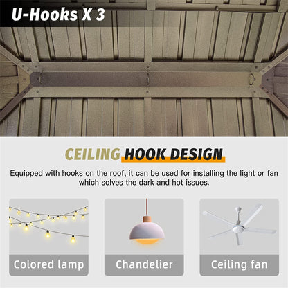 12 ft. x 20 ft. Brown Outdoor Aluminum Gazebo with Galvanized Steel Double Canopy Curtains and Netting for Deck Backyard