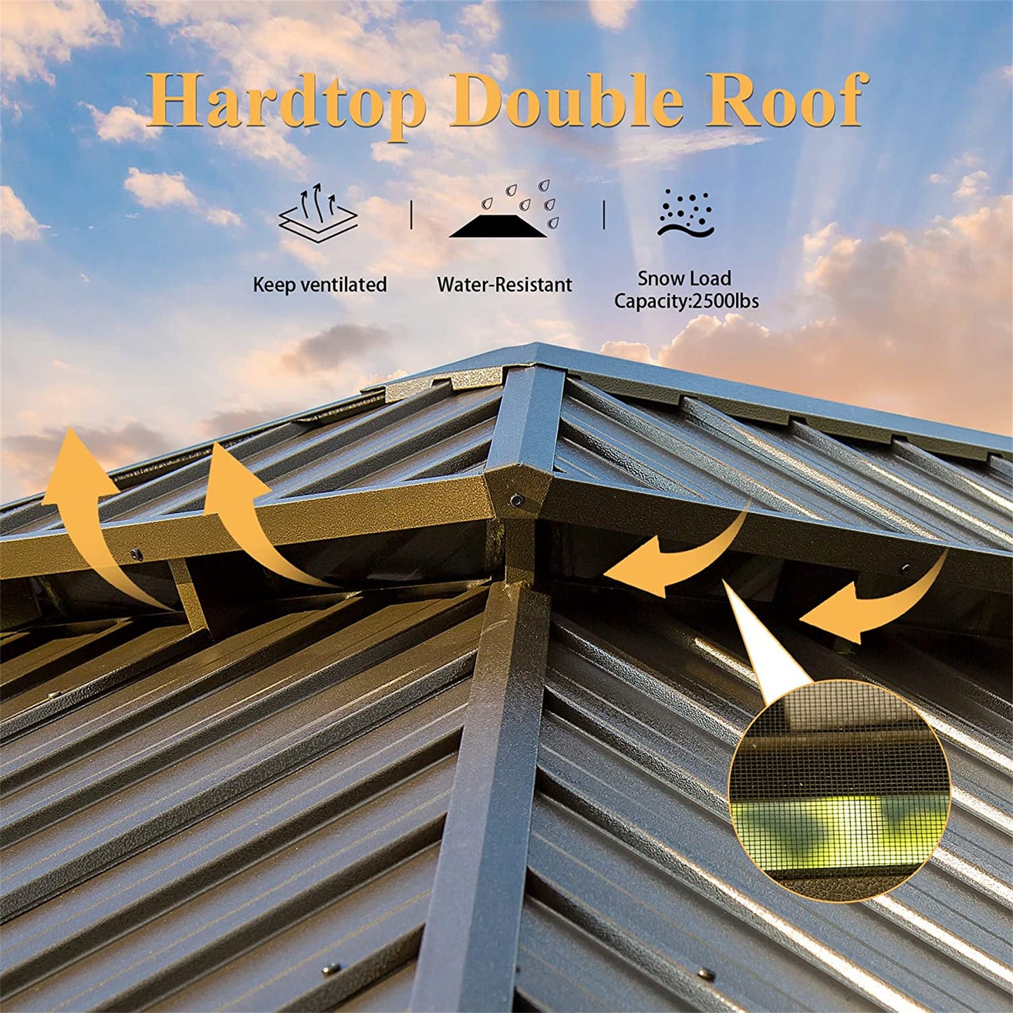 12 ft. x 20 ft. Brown Outdoor Aluminum Gazebo with Galvanized Steel Double Canopy Curtains and Netting for Deck Backyard