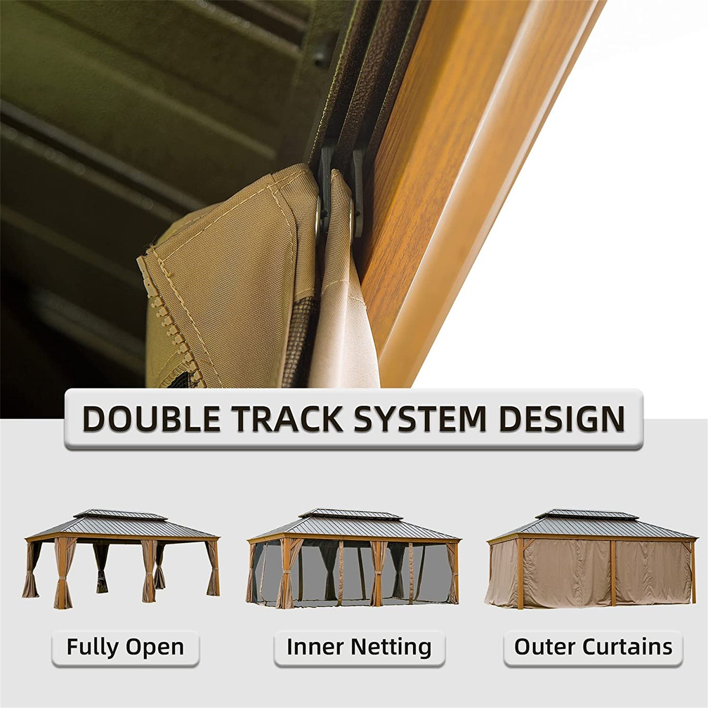 12 ft. x 20 ft. Yellow Outdoor Aluminum Gazebo with Galvanized Steel Double Canopy and Curtains and Netting for Backyard