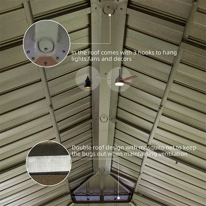 12 ft. x 20 ft. Yellow Outdoor Aluminum Gazebo with Galvanized Steel Double Canopy and Curtains and Netting for Backyard