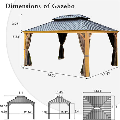 12 ft. x 14 ft. Yellow Outdoor Aluminum Gazebo with Galvanized Steel Double Canopy and Curtains and Netting for Backyard