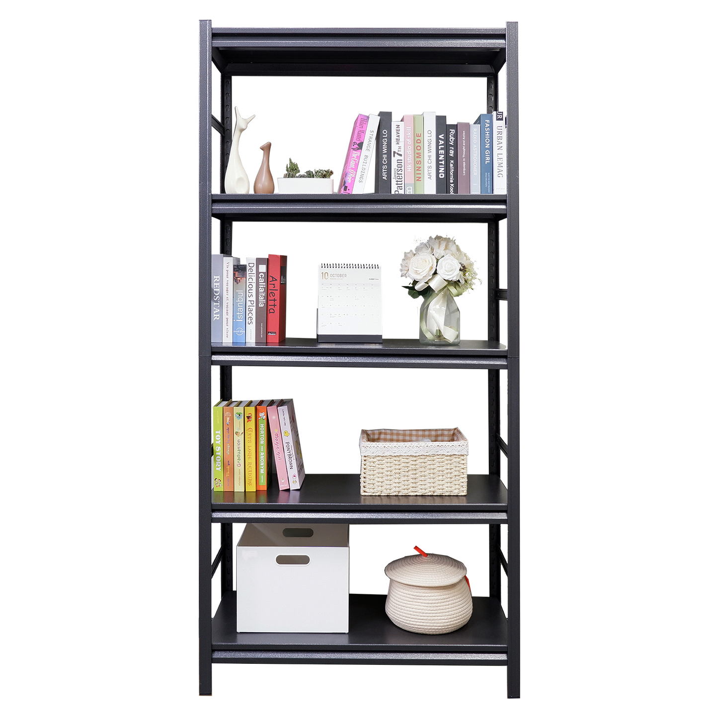 5 -Tier Heavy Duty Black Metal Utility shelving unit with Ventilated Shelves ( 35.4-in W x 15.7-in D x 72-in H )