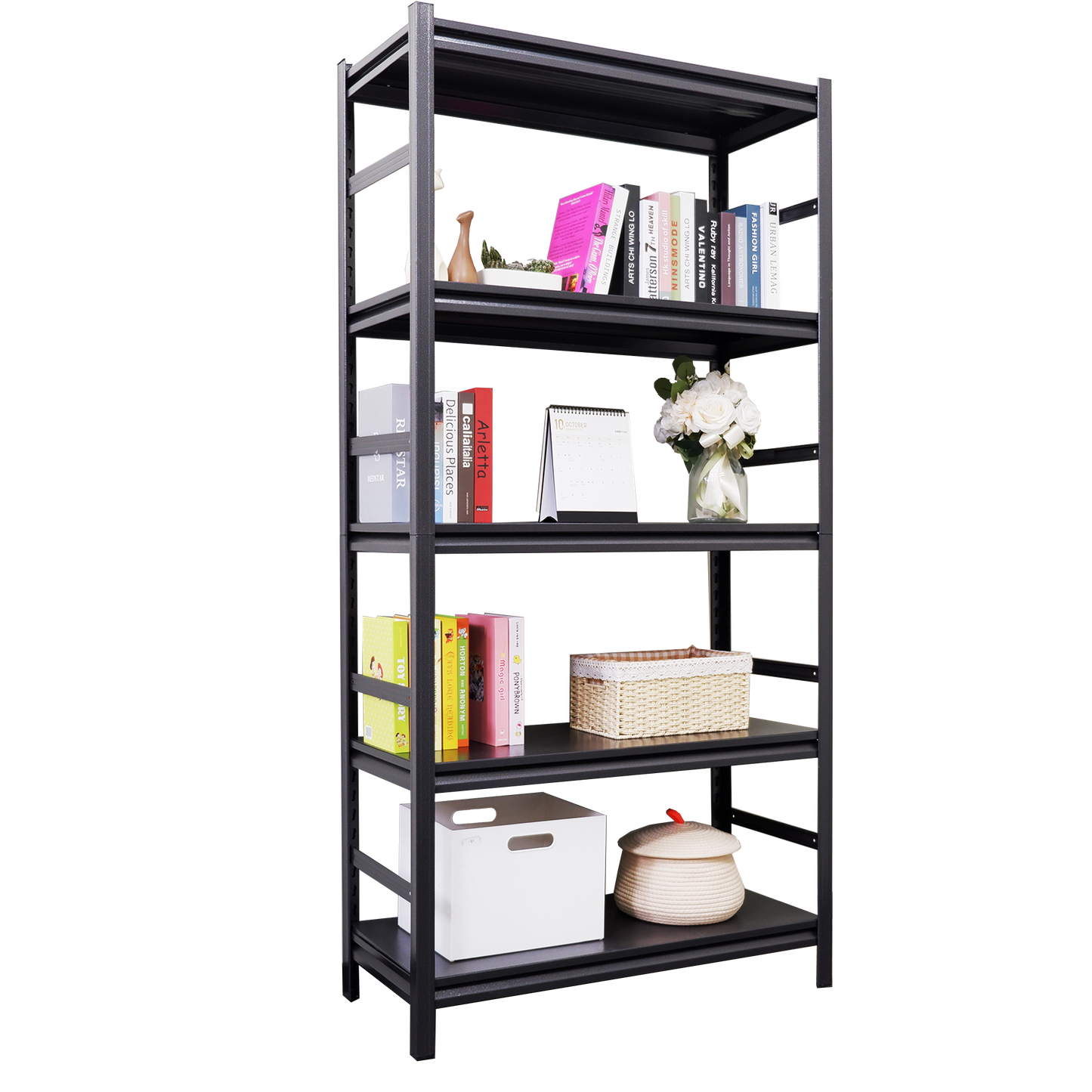 5 -Tier Heavy Duty Black Metal Utility shelving unit with Ventilated Shelves ( 35.4-in W x 15.7-in D x 72-in H )