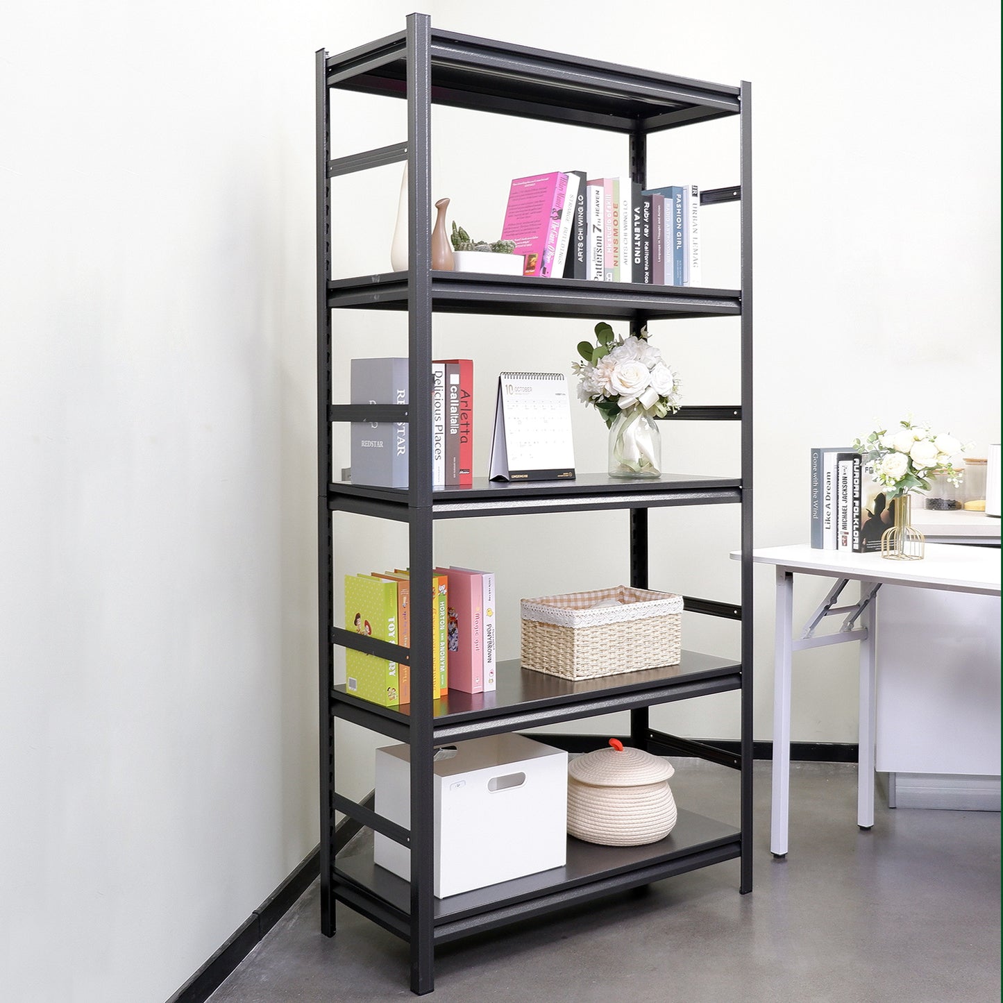 5 -Tier Heavy Duty Black Metal Utility shelving unit with Ventilated Shelves ( 35.4-in W x 15.7-in D x 72-in H )
