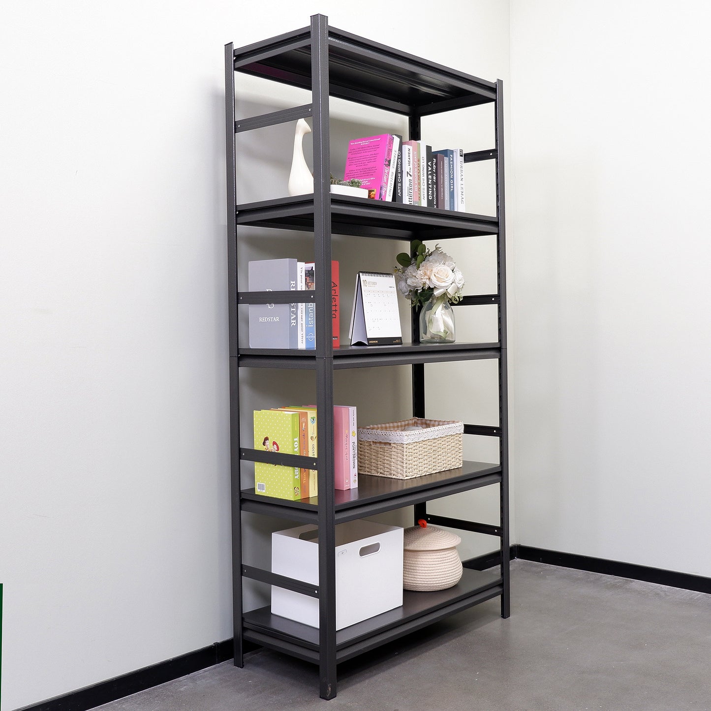 5 -Tier Heavy Duty Black Metal Utility shelving unit with Ventilated Shelves ( 31.6-in W x 15.7-in D x 63-in H )