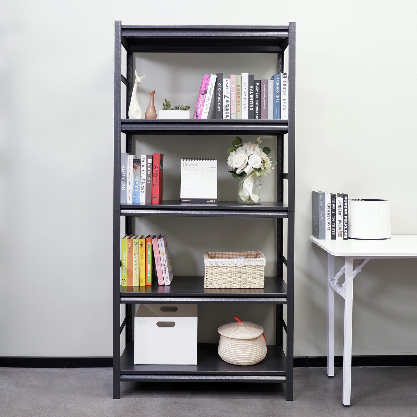 5 -Tier Heavy Duty Black Metal Utility shelving unit with Ventilated Shelves ( 31.6-in W x 15.7-in D x 63-in H )