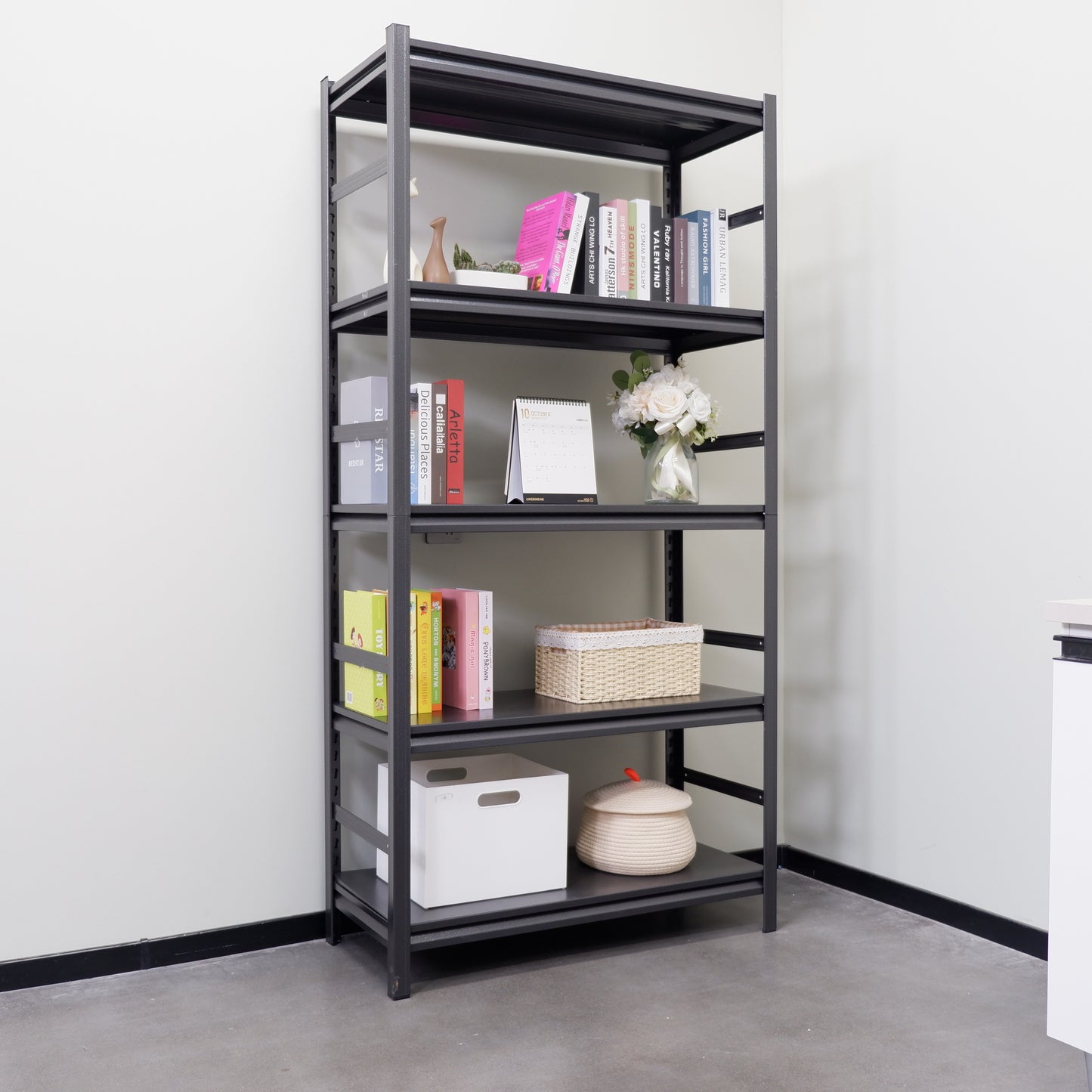 5 -Tier Heavy Duty Black Metal Utility shelving unit with Ventilated Shelves ( 31.6-in W x 15.7-in D x 63-in H )