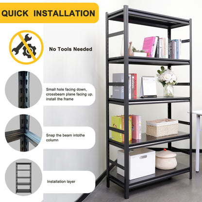 5 -Tier Heavy Duty Black Metal Utility shelving unit with Ventilated Shelves ( 31.6-in W x 15.7-in D x 63-in H )
