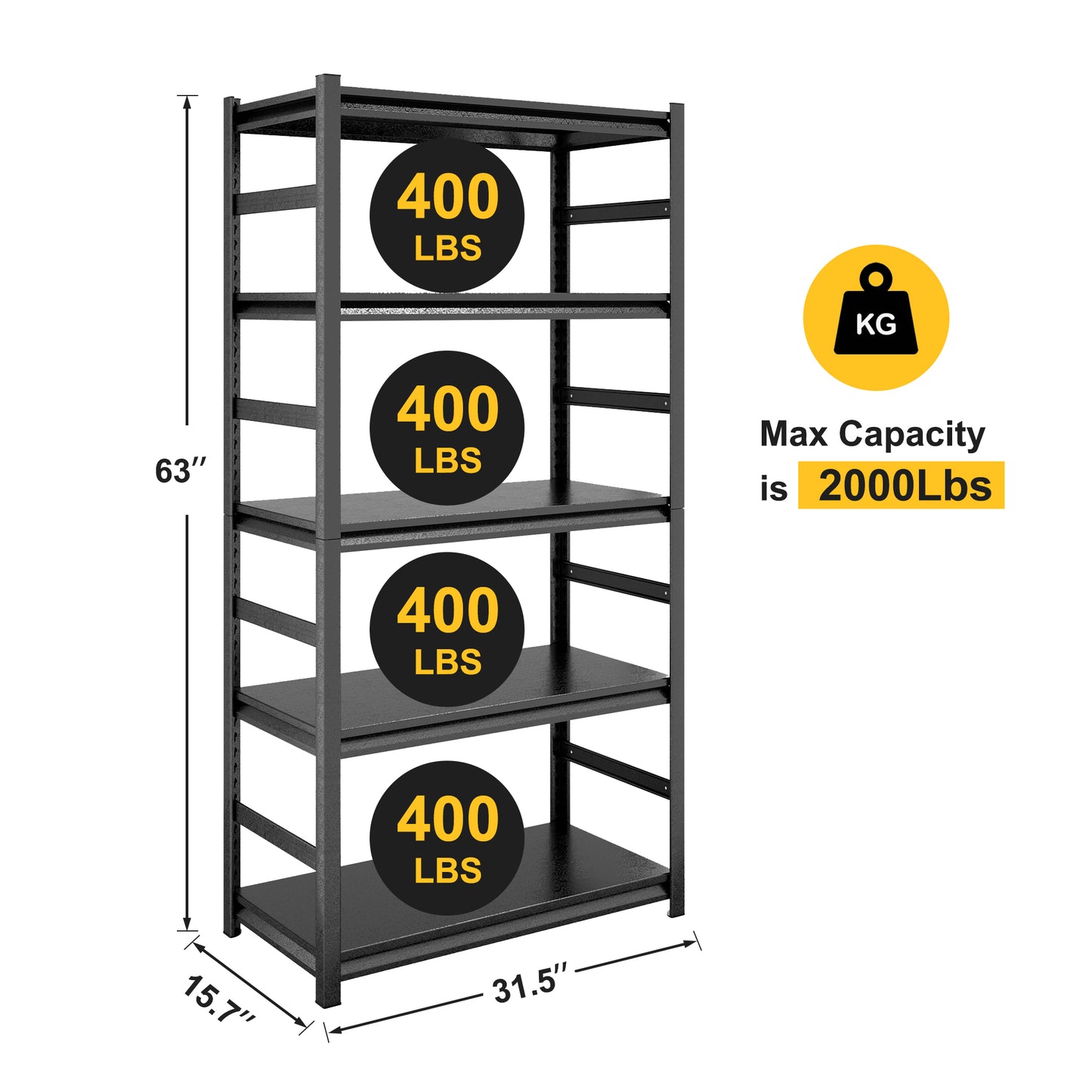 5 -Tier Heavy Duty Black Metal Utility shelving unit with Ventilated Shelves ( 31.6-in W x 15.7-in D x 63-in H )