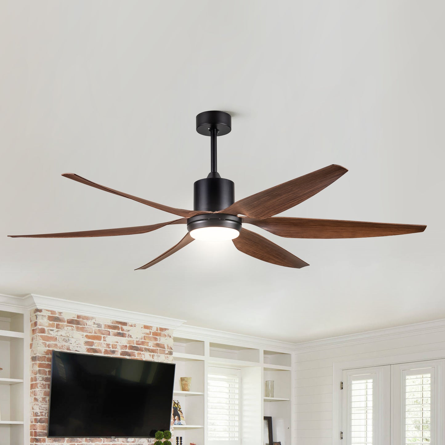 66 in. Vintage Ceiling Fan with Integrated LED Light and Brown Blades Included with Remote