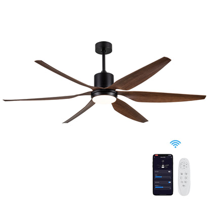 66 in. Vintage Ceiling Fan with Integrated LED Light and Brown Blades Included with Remote