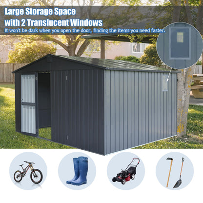 11 ft. W x 12.5 ft. D Outdoor Metal Shed Tool Storage Room with Windows, Lockable Door, Dark Gray (137.5 sq.ft.)