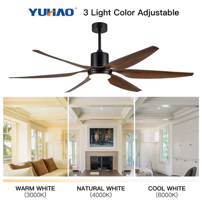 66 in. Vintage Ceiling Fan with Integrated LED Light and Brown Blades Included with Remote