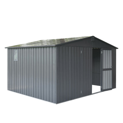 11 ft. W x 9 ft. D Outdoor Metal Shed Tool Storage Room with Steel Frame, Windows, Lockable Door, Dark Gray (99 sq.ft.)