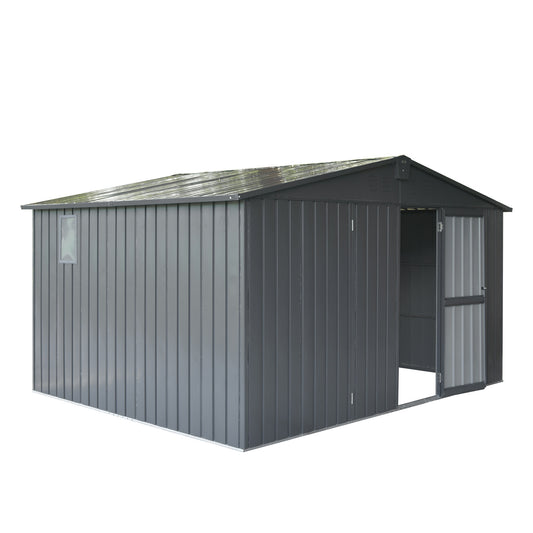 11 ft. W x 9 ft. D Outdoor Metal Shed Tool Storage Room with Steel Frame, Windows, Lockable Door, Dark Gray (99 sq.ft.)