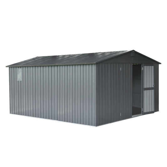 11 ft. W x 12.5 ft. D Outdoor Metal Shed Tool Storage Room with Windows, Lockable Door, Dark Gray (137.5 sq.ft.)