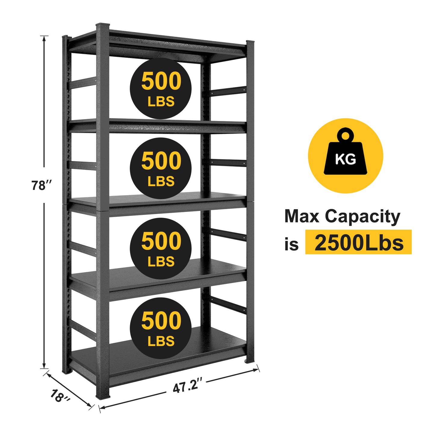 5 -Tier Heavy Duty Black Metal Utility shelving unit with Ventilated Shelves ( 47.3-in W x 18-in D x 78-in H )