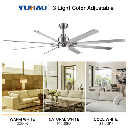 72 in. Brushed Nickel Smart Ceiling Fan with Silver Blades with Integrated LED Light Included with Remote