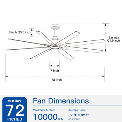 72 in. Brushed Nickel Smart Ceiling Fan with Silver Blades with Integrated LED Light Included with Remote