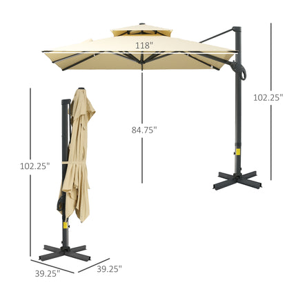 10 ft. x 10 ft. Cantilever Patio Umbrella, Heavy-Duty Double Top Offset Umbrella with 360° Rotation in Beige