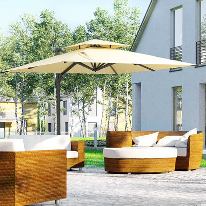 10 ft. x 10 ft. Cantilever Patio Umbrella, Heavy-Duty Double Top Offset Umbrella with 360° Rotation in Beige