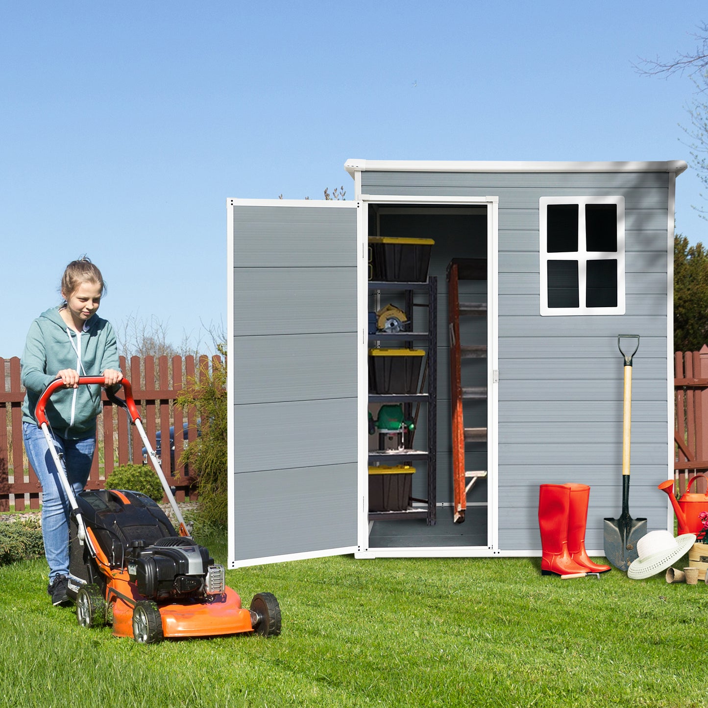 5 ft. W x 3 ft. D Outdoor Plastic Resin Shed Tool Storage Room with Window and Single Door for Garden, Grey (15 sq. ft.)