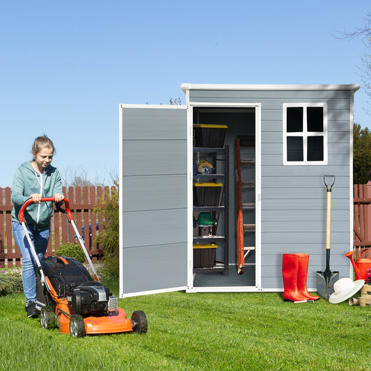 5 ft. W x 3 ft. D Outdoor Plastic Resin Shed Tool Storage Room with Window and Single Door for Garden, Grey (15 sq. ft.)