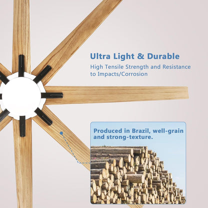 76 Inch Indoor Ceiling Fan With Dimmable 3 Color Led Light 8 Solid Wood Blades Remote Control Reversible DC Motor Wood