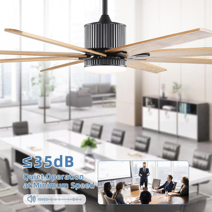 76 Inch Indoor Ceiling Fan With Dimmable 3 Color Led Light 8 Solid Wood Blades Remote Control Reversible DC Motor Wood