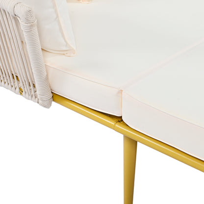 Outdoor Patio Daybed, Woven Nylon Rope Backrest with Washable Cushions for Balcony