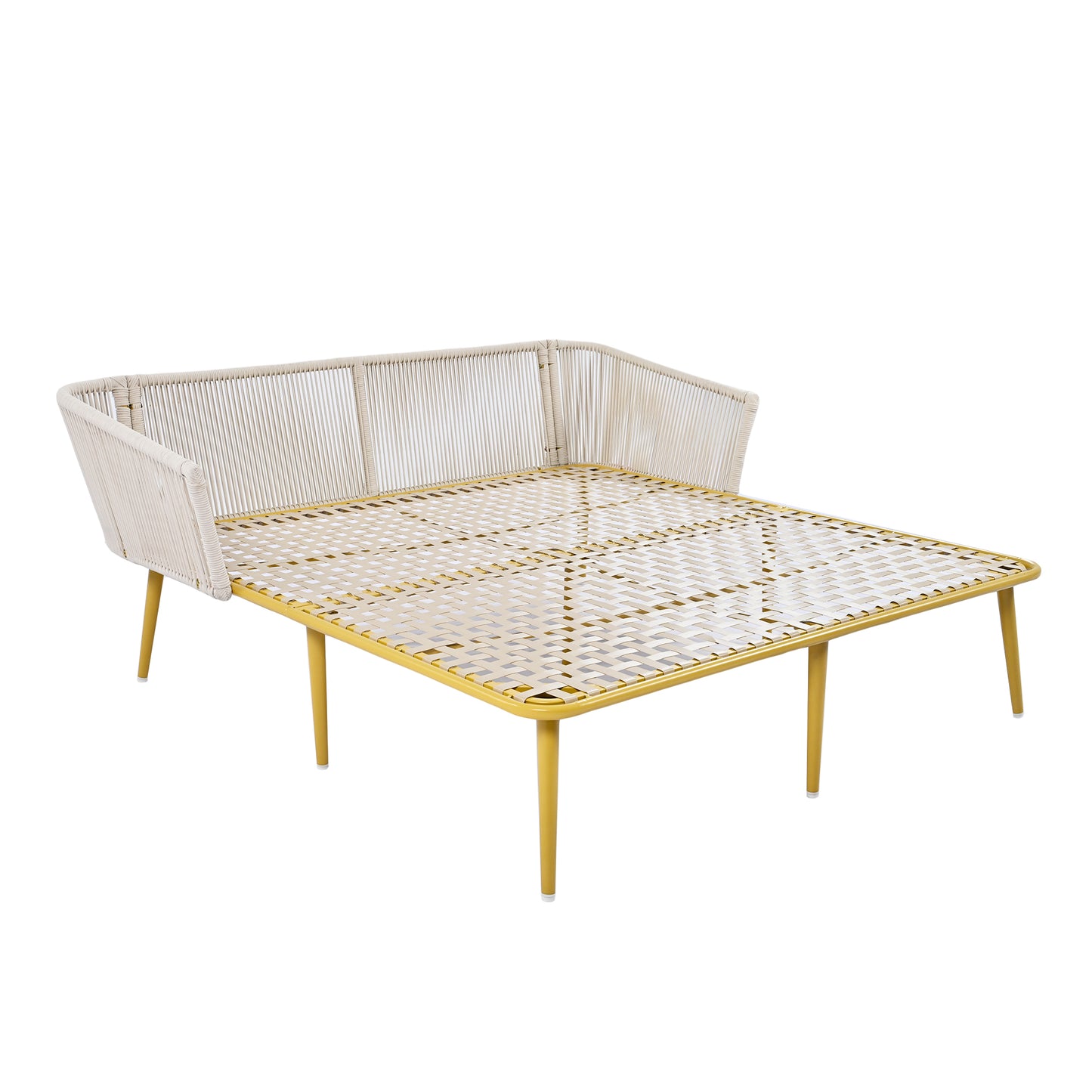 Outdoor Patio Daybed, Woven Nylon Rope Backrest with Washable Cushions for Balcony