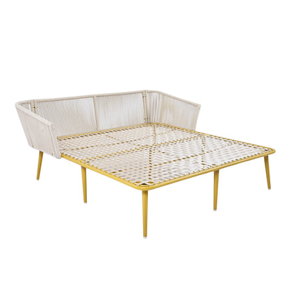 Outdoor Patio Daybed, Woven Nylon Rope Backrest with Washable Cushions for Balcony