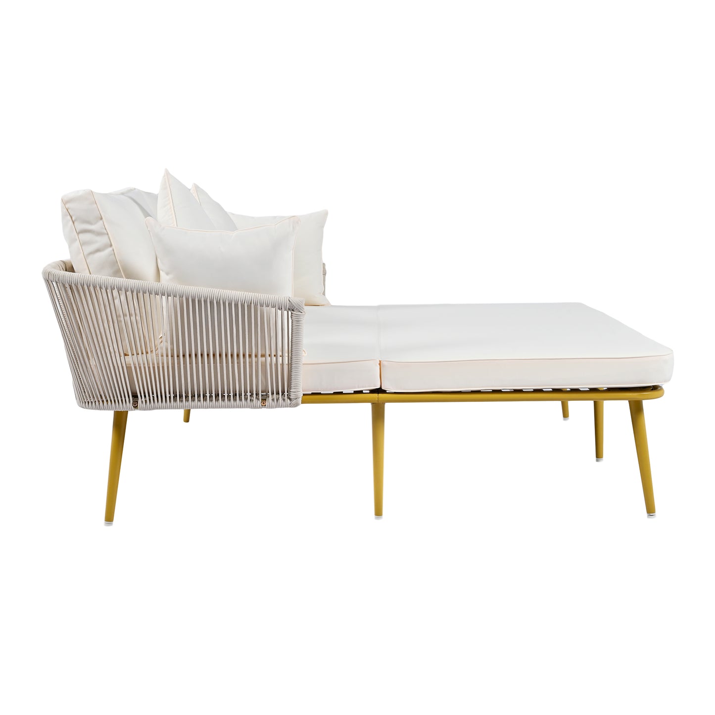 Outdoor Patio Daybed, Woven Nylon Rope Backrest with Washable Cushions for Balcony