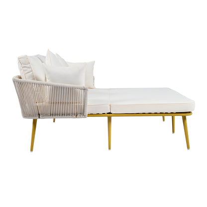 Outdoor Patio Daybed, Woven Nylon Rope Backrest with Washable Cushions for Balcony