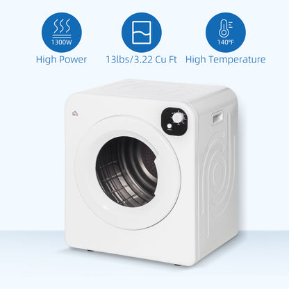 Portable Clothes Dryer, 120V 1300W Compact Laundry Dryer with Intelligent Drying, 3.2 cu.ft Stainless Steel Drum