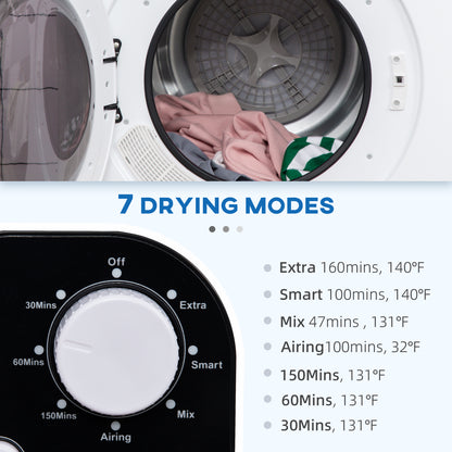 Portable Clothes Dryer, 120V 1300W Compact Laundry Dryer with Intelligent Drying, 3.2 cu.ft Stainless Steel Drum