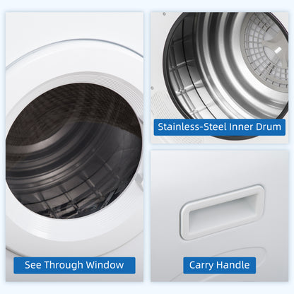 Portable Clothes Dryer, 120V 1300W Compact Laundry Dryer with Intelligent Drying, 3.2 cu.ft Stainless Steel Drum