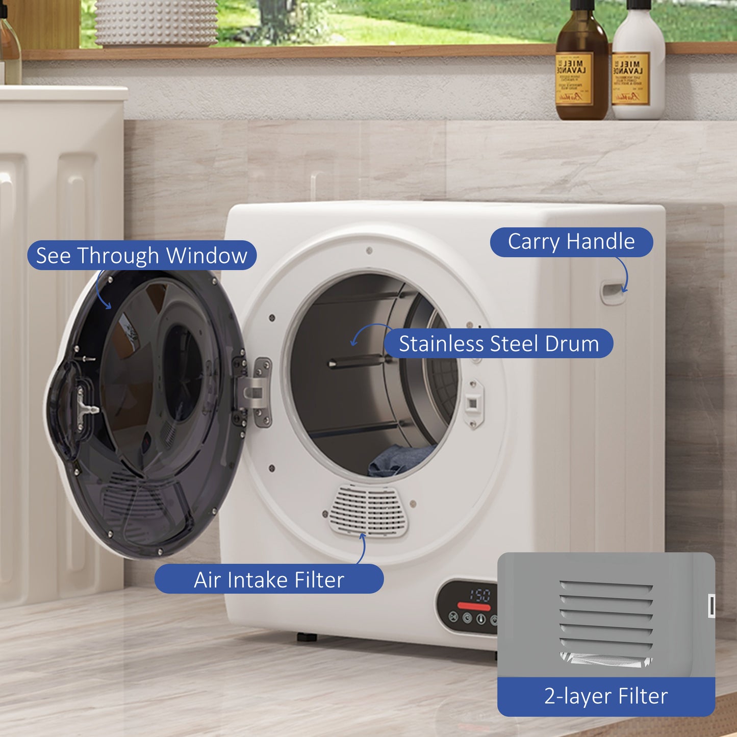 Portable Clothes Dryer, 120V 850W Compact Laundry Dryer with Intelligent Drying, 1.5 cu.ft Stainless Steel Drum