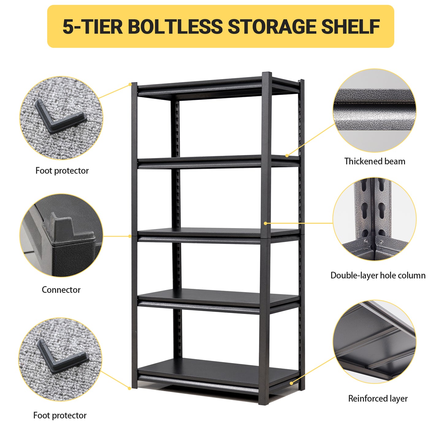 5 -Tier Heavy Duty Black Metal Utility shelving unit with Ventilated Shelves ( 35.41-in W x 15.7-in D x 72-in H )