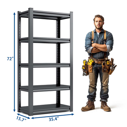 5 -Tier Heavy Duty Black Metal Utility shelving unit with Ventilated Shelves ( 35.41-in W x 15.7-in D x 72-in H )
