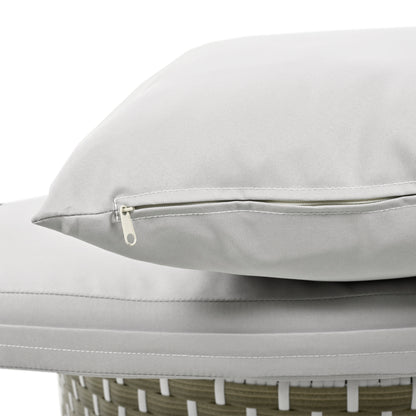 Wicker Patio Outdoor Sofa Set Rattan Daybed Two-Tone Weave Sunbed with Retractable Canopy, Gray Cushions