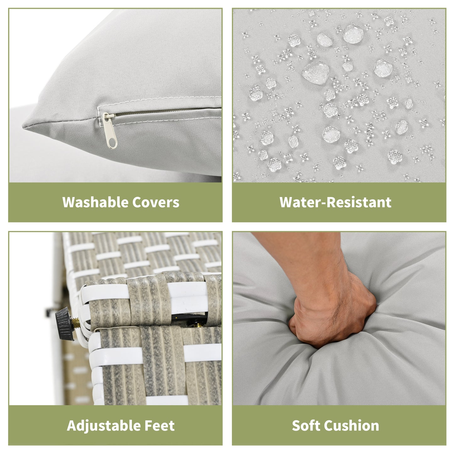 Wicker Patio Outdoor Sofa Set Rattan Daybed Two-Tone Weave Sunbed with Retractable Canopy, Gray Cushions