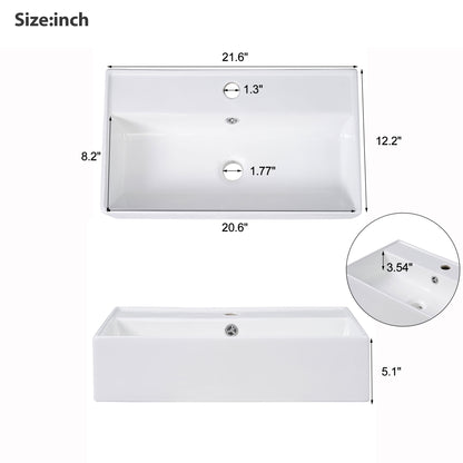 21.6 inch Modern Floating Bathroom Vanity with Ceramic Basin - Perfect for Small Bathrooms, Right side storage