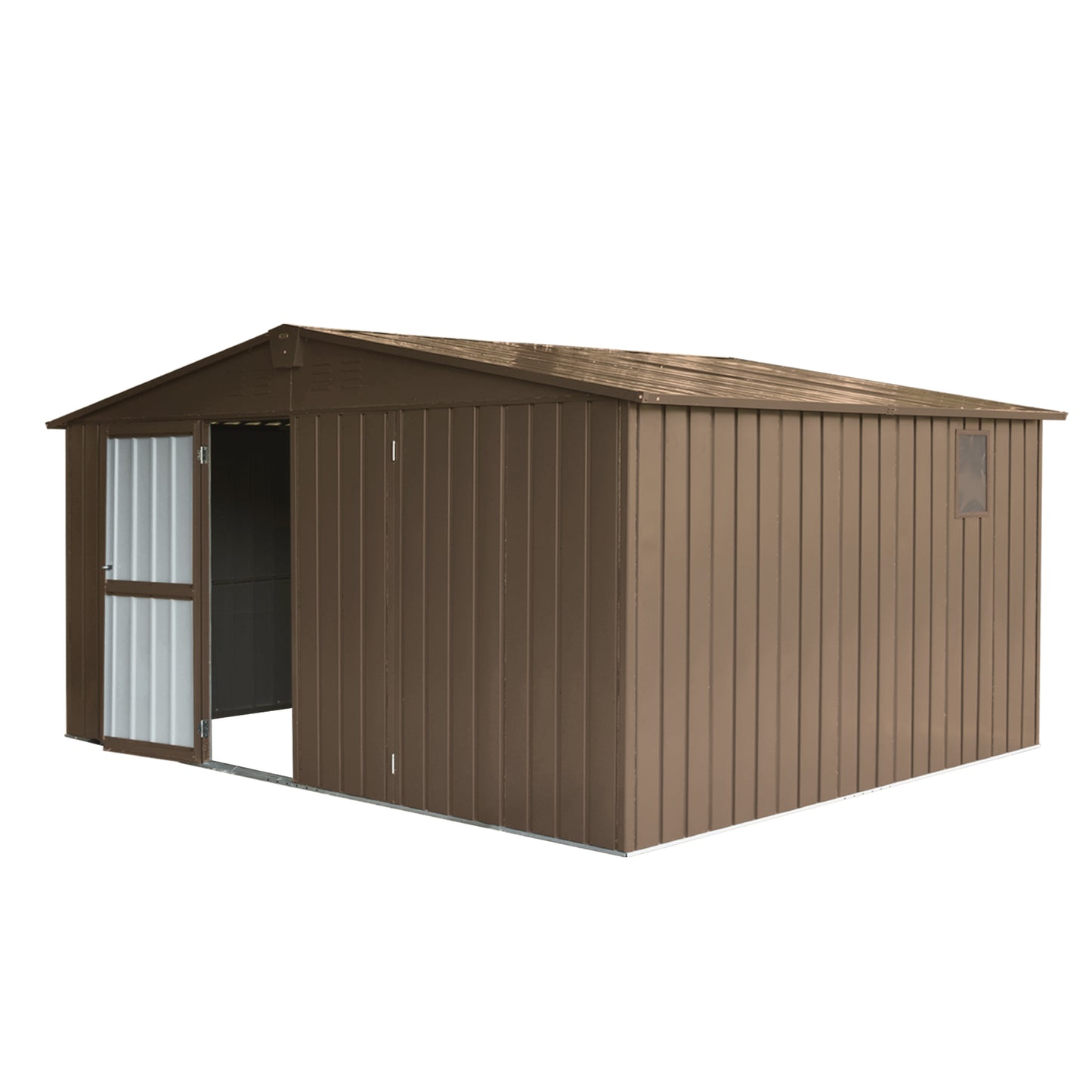 11 ft. W x 12.5 ft. D Outdoor Metal Shed Tool Storage with Galvanized Steel Frame, Windows, Brown (137.5 sq.ft.)