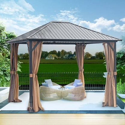 10 ft. x 12 ft. Hardtop Metal Gazebo, Heavy Duty Pergola with Mosquito Nets, Sturdy Outdoor Canopies Tent