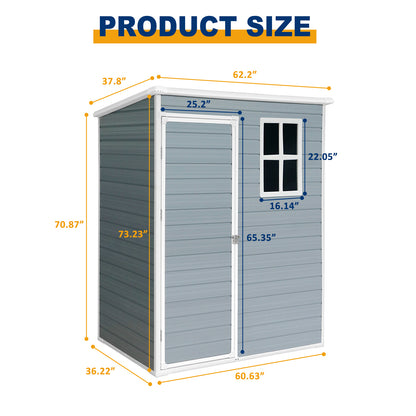 5 ft. W x 3 ft. D Outdoor Plastic Resin Shed Tool Storage Room with Window and Single Door for Garden, Grey (15 sq. ft.)