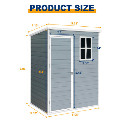 5 ft. W x 3 ft. D Outdoor Plastic Resin Shed Tool Storage Room with Window and Single Door for Garden, Grey (15 sq. ft.)