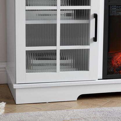 59 inch Multipurpose Sliding Door TV Stand Large Storage Cabinet with 2 Sliding Fluted Glass Doors, TV Up to 65''